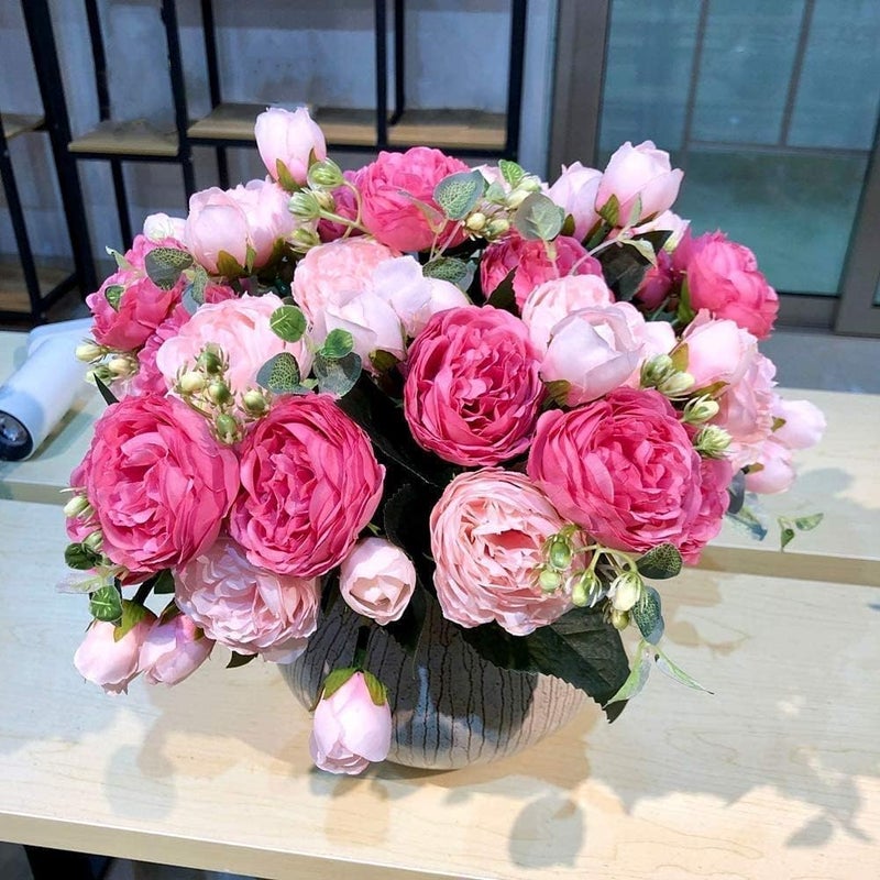 DEEMEI Artificial Peony Flower Silk Peonies Bouquet 4 Bundles Fake Flowers Bulk for Home Wedding Party Decor (Rose Red+Pink) - Image 4